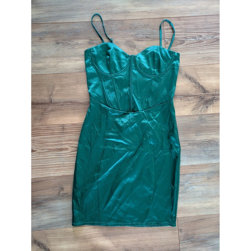 Forever 21 Green Satin Sleeveless Wired Mini Dress Small